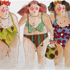 Peinture technique mixte - baigneuses en maillots - Cécile Colombo - bathers - beauties - œuvre détourée