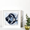 Peinture technique mixte - Poisson - Blue fish on white background - Cécile Colombo - vue situation