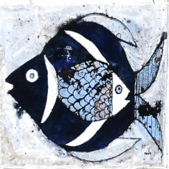 Poissons bleus sur fond blanc - Cécile Colombo - peinture contemporaine