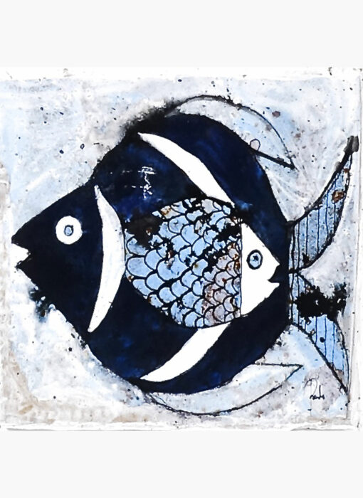 Poissons bleus sur fond blanc - Cécile Colombo - peinture contemporaine