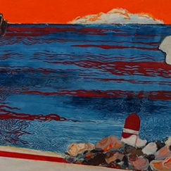 Calanque au ciel orange - clothilde Philipon - peintre contemporaine