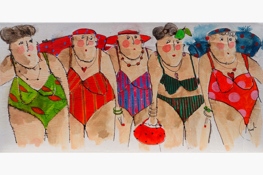 Les jolies baigneuses bathers - cécile colombo - peinture contemporaine