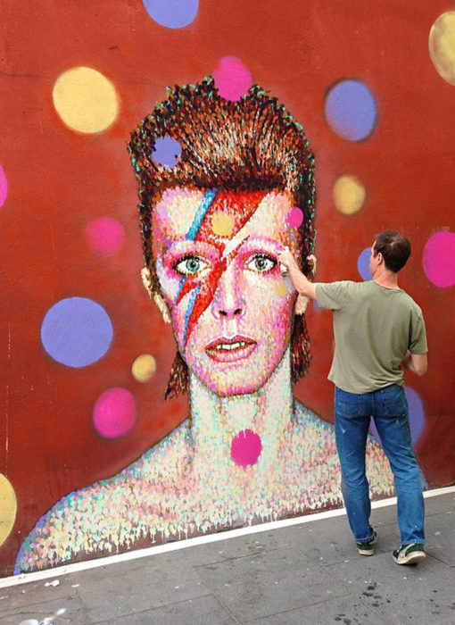 David Bowie fresque mural- James Cochran aka jimmy C - street art - work in progress