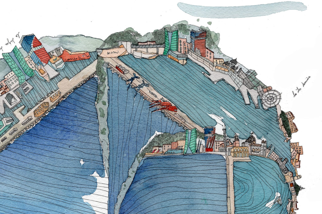 La digue du large Marseille - amandine maria - dessin encre aquarelle - détail
