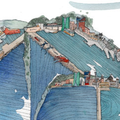 La digue du large Marseille - amandine maria - dessin encre aquarelle - détail
