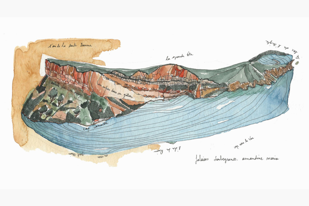 falaises soubeyranes - amandine maria - dessin encre aquarelle - détouré