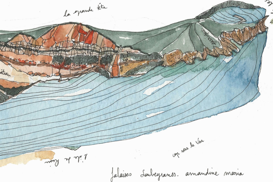 falaises soubeyranes - amandine maria - dessin encre aquarelle - détail