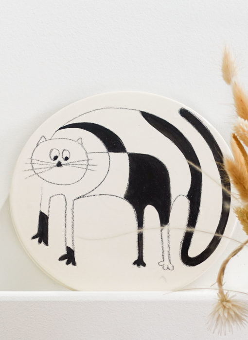 Chat Noir Céramique - Black Cat ceramic - Cécile Colombo - dessous de plat en céramique - zoom