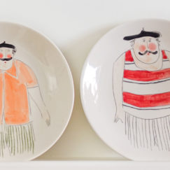 Lot 4 assiettes 3 - Set of 4 bathers' plates 3 - Colombo - céramique - détail