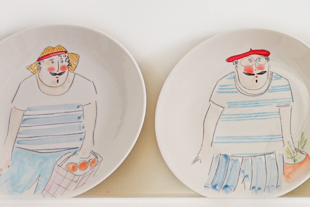 Lot 4 assiettes 4 - Set of 4 bathers' plates 4 -Colombo - céramique - détail