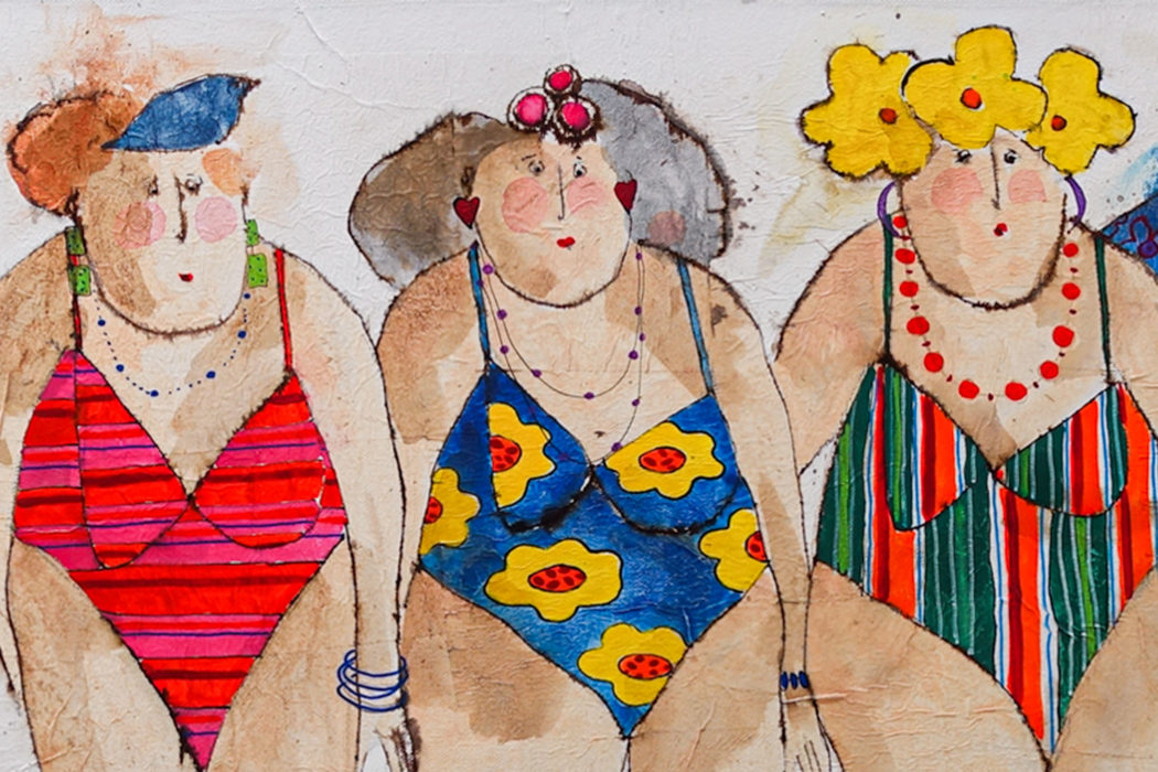 Une Belle Brochette 3 - A nice bunch 3 - bathers - cécile colombo - peinture - detail