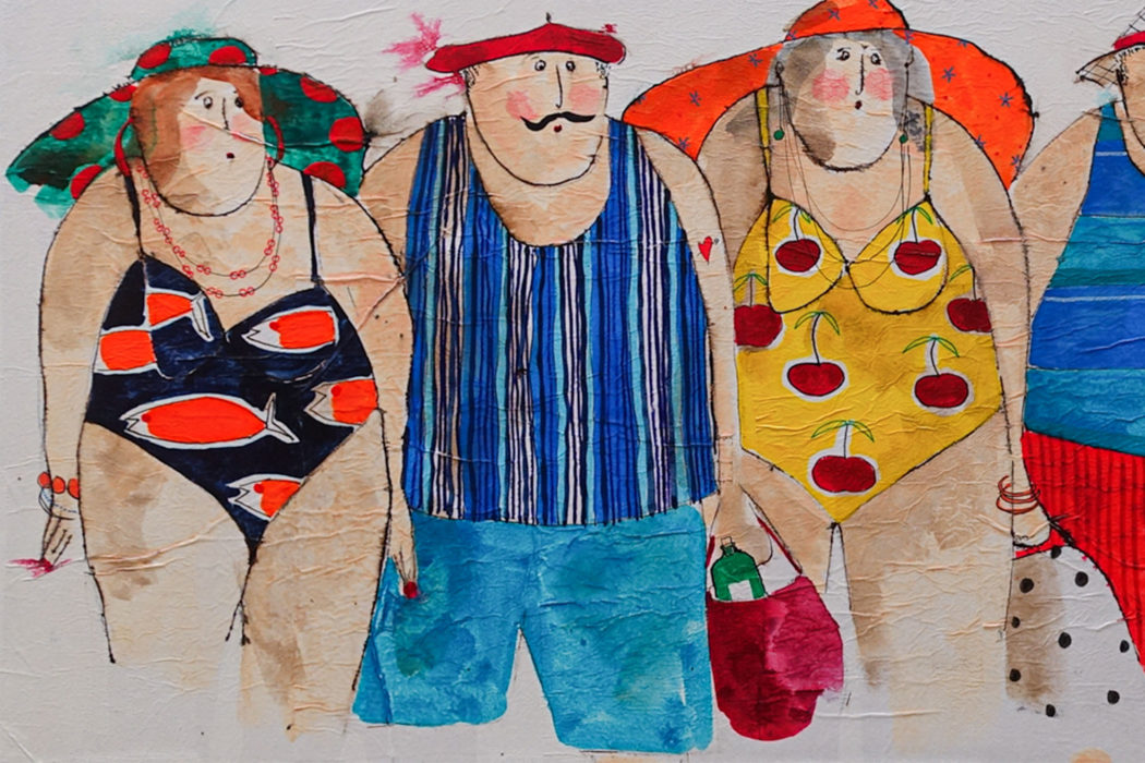 Une Belle Brochette 5 - A nice bunch 5 - bathers - cécile colombo - peinture - detail