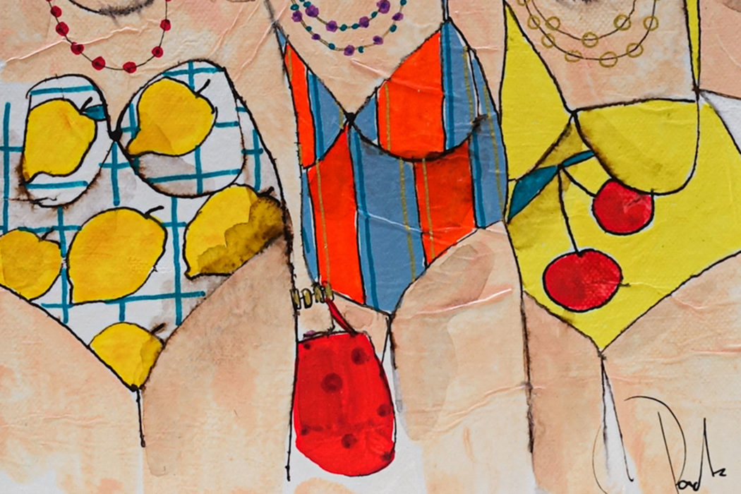 Les copines en maillots - Bathers in swimming costumes - cécile colombo - peinture - detail